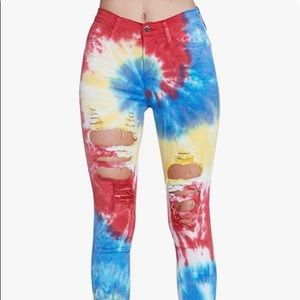 Tye-Dye High Waist Distressed Skinny Jeans